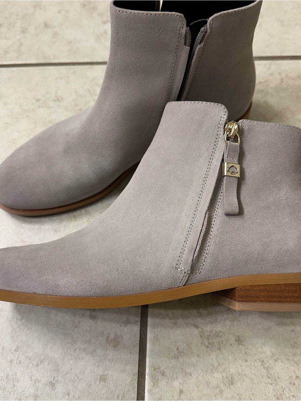 Kate Spade Women's Suede Side-Zip Ankle Boot, Light Gray, Size 8